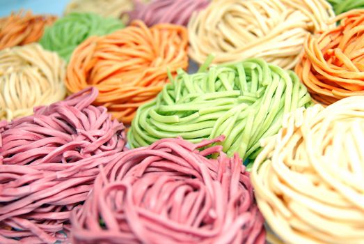 colored pasta or colored noodles redy for cooking