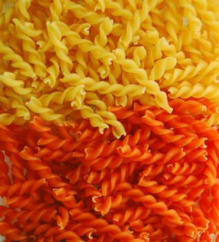 colored pasta or colored noodles redy for cooking