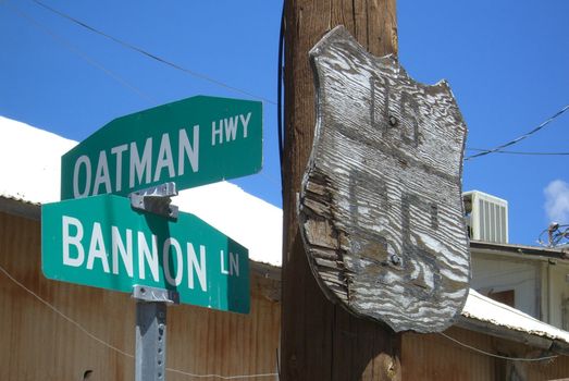 Classic wooden Route 66 sign in Oatman, Arizona