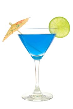 cocktail with blue curacao isolated on white background