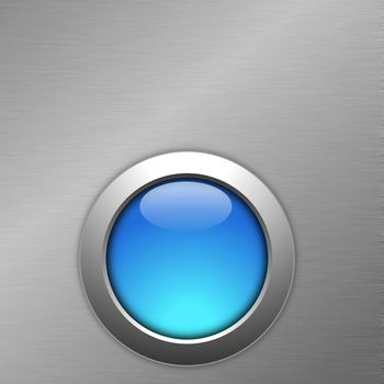 blue blank button on metal surface with copyspace