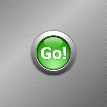 green go button on metal a texture