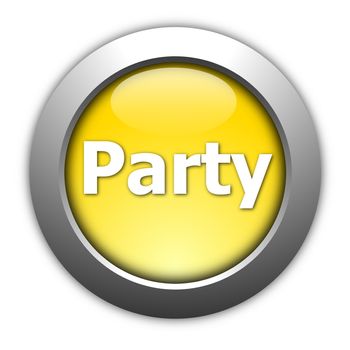 party and fun button isolated on white background