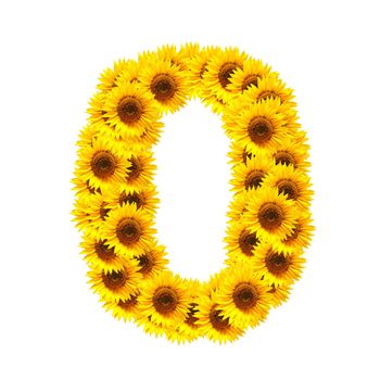 flower alphabet and numbers with sunflowers isolated on white background