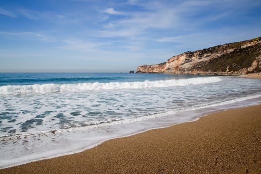 Landscape picture of the beautiful beach from Nazare, Portugal