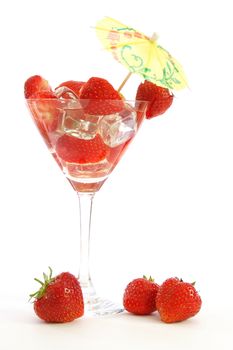 strawberry beverage in glass isolated on white background