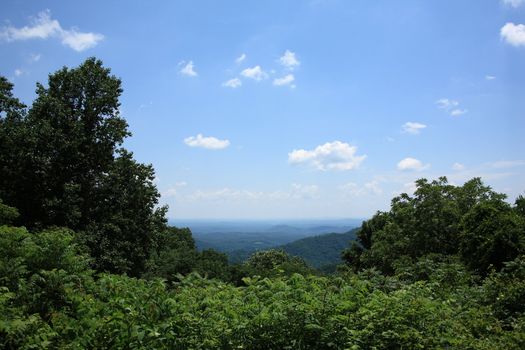 Summertime view from Blue Ridge Parkway scenic byway.