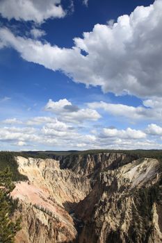 Landmark view of river and cliffs in Yellowstone National Park