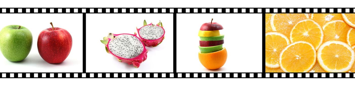 film strip with fruit collection showing healthy lifestyle