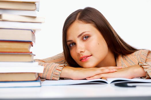 Close-up of a female student with a books