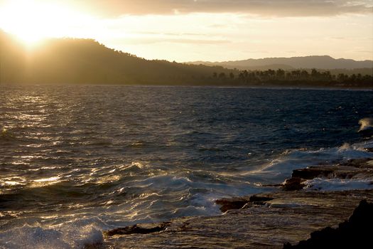 Sunrise at coastline. Baraoa, Cuba.