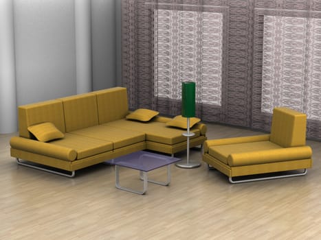 Interior of a home room. 3D image.