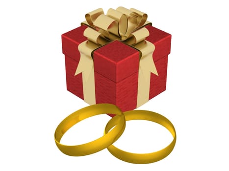 Gift box with wedding rings. 3D image.