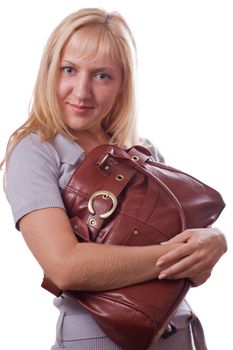 Blonde woman with handbag. Isolated on white. #1