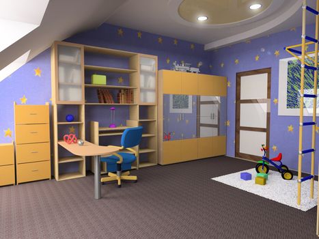 childroom modern design in loft apartment (3D image)