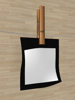 One sheet of a paper hanging on a cord. 3D image