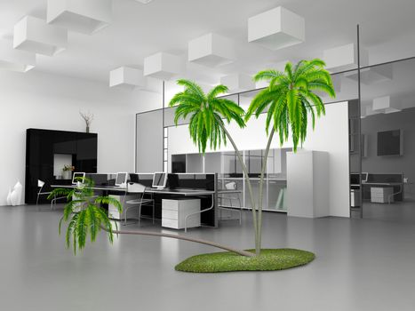 the office interior with palm island(3D interior)