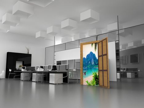 the office interior with travel door (3D interior)