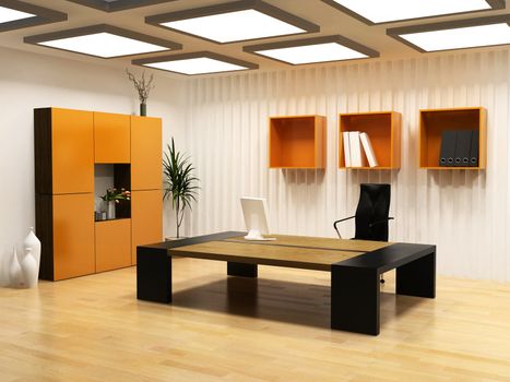modern interior design of cabinet boss room(3D render)