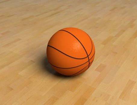 basketball game ball over the hardwood floor (3D)