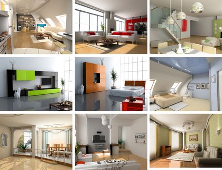 modern interiors images design set (computer generated image 3D)
