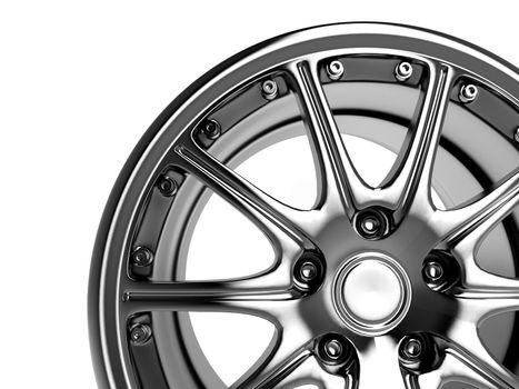 close up rendering part of chrome car rim (3d)