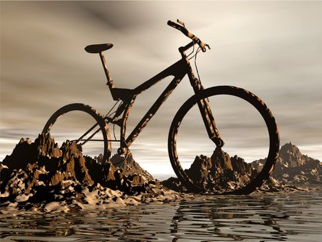 dirt Mountain  bike over the rock background