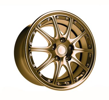 close-up golden car rim over the white background