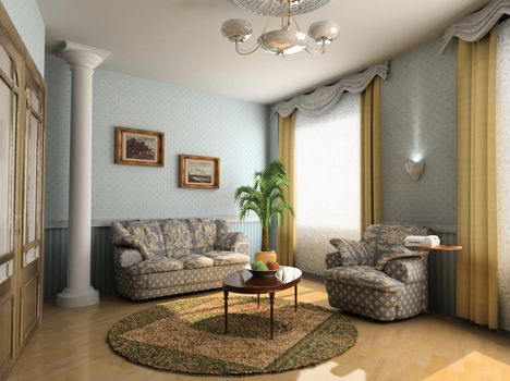 modern hotel interior design in classic style (privat apartment 3d rendering)
