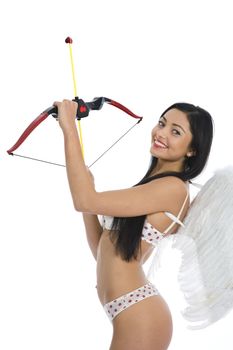 Sexual  Kupedon with bow on insulated background