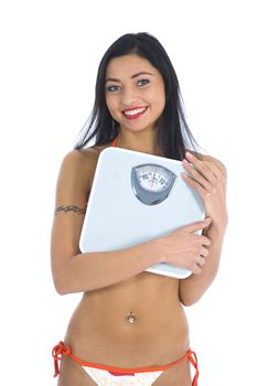 beautiful girl with  scales on  isolated background