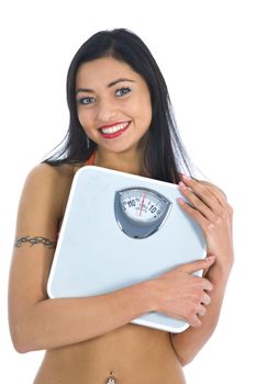 beautiful girl with  scales on  isolated background
