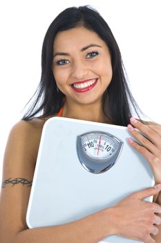 beautiful girl with  scales on  isolated background