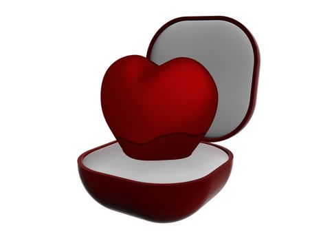 Red heart in gift packing. 3D image.