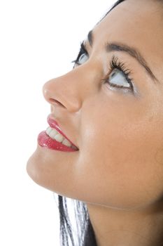 portrait of the brunette with blue eye on insulated background
