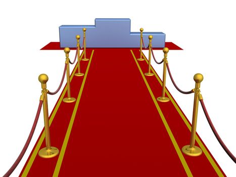 Red carpet and pedestal. 3D image.