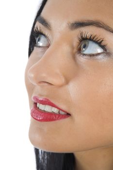 portrait of the brunette with blue eye on insulated background