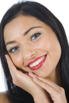 portrait of the brunette with blue eye on insulated background