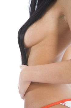 Woman  belly on white background