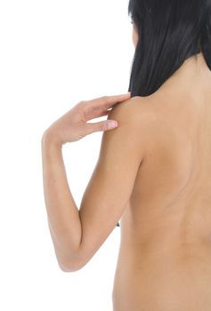 Woman back on white background