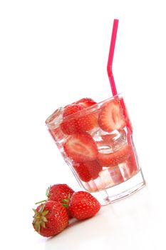 glass of strawberry fruit drink with healthy vitamins