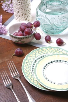 Still life with Grape and Ceramic Dishes