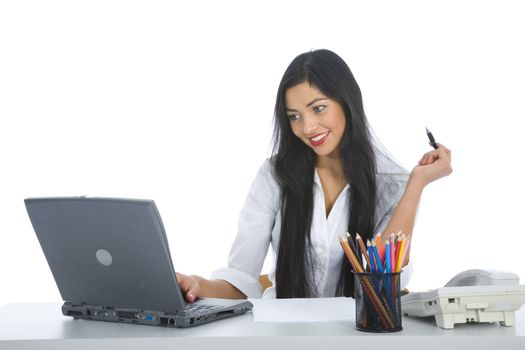 business woman  working on isolated background