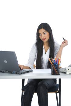 business woman  working on isolated background