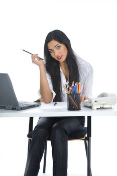 business woman  working on isolated background