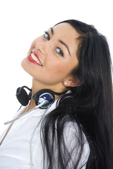 Business woman calling on white background