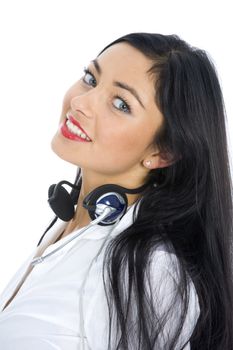 Business woman calling on white background