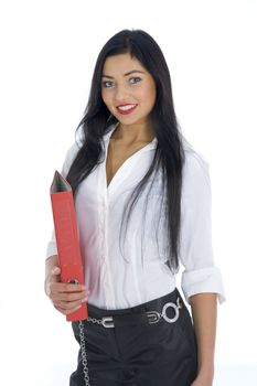 Business woman with folder on white background