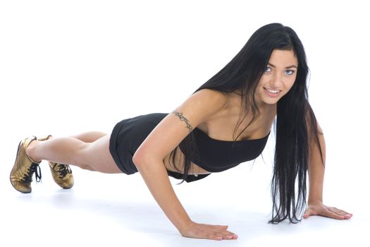 woman practicing fitness  on  isolated background