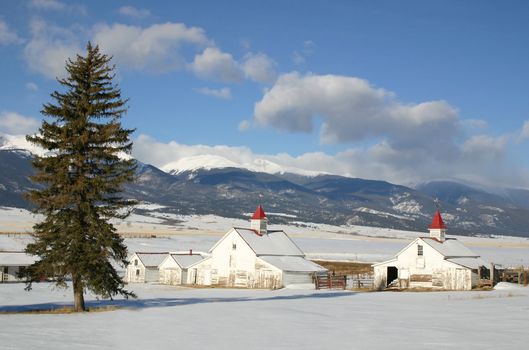 An historic Colorado Ranch in the Wet Mountain Valley after winter snowfall.